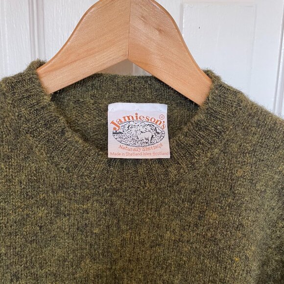 Jamieson’s Shetland Wool Sweater Scottish Green Heather Scotland Fair Isle Wool - Picture 2 of 14